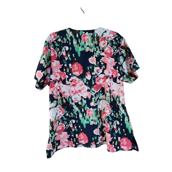 Carhartt Womens Floral Print V-Neck Scrub Top W/ Pockets Navy/Multicolor Size XL - Picture 2 of 4